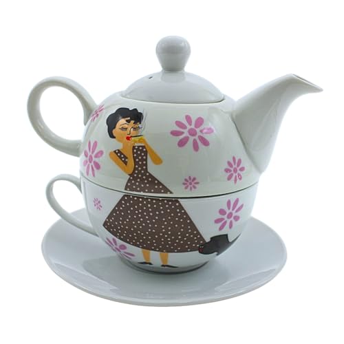 Juego de tetera de porcelana, juego de te, Tea for one, jarra de servicio para té, tetera retro, servicio de té, taza de té con tetera, juego de teteras mujer con taza de té de porcelana en gris, L/A