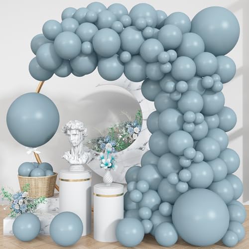 Image of Blue Balloons, 113Pcs Different Sizes Pale Aqua Blue Balloon Arch Garland Kit 18 /12 /10 /5 Inch, Matte Retro Powder Light blue Latex Helium Balloon for Birthday Boho Baby Boys Shower Party Decorations