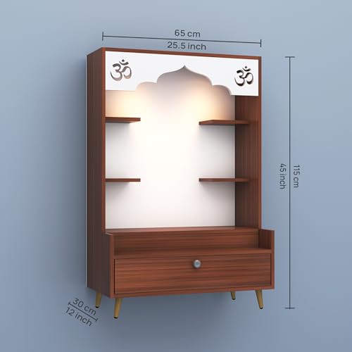 Anikaa Kimbell Engineered Wood LED Light Home Temple Puja Shelf OM Temple Stand Mandir for Home, Office - Walnut (D.I.Y - Do-It-Yourself)