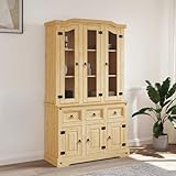 Massivholz Highboard Corona 112x43x196 cm Mexikanische Kiefer mit Stauraum Schubladen und Türen für Elegante Einrichtung - Robuster Kiefernholz Schrank mit Wandhalterung