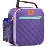 Genteen Lunch Box Lunch bag for Kids Girls Teen,Insulated Lunch Bag with Bottle Holder,Small Lunch Box Cooler Lightweight Reusable LunchBox for Work Office School Travel Picnic-Purple