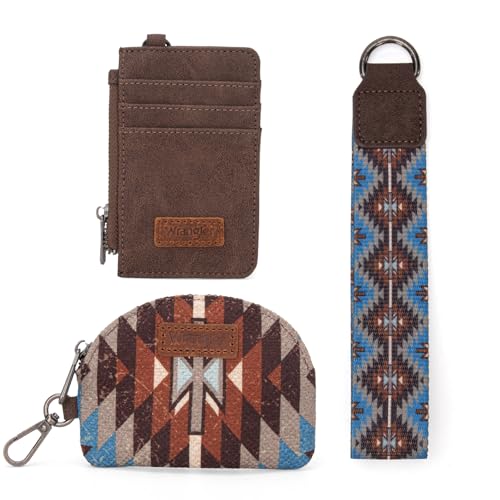 Image of Wrangler Aztec Keychain Wristlet Wallets for Women Western Dual Pouch Wristlet Credit Card Holder Wallet with Zipper Pocket WG2213-W0051CF