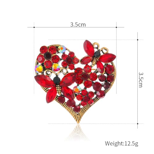 Image of Rhinestone Heart Brooch Sparkling Crystal Flower Brooch Pin Vintage Crystal Butterfly Pin Elegant Heart Insect Clothing Bags Hats Accessories Wedding Birthday Party Christmas Jewelry for Women