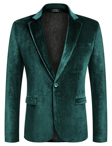 Image of COOFANDY Men's Velvet Blazer Notched Lapel Velour Suit Jacket One Button Tuxedo Jackets for Wedding Prom Party Dinner