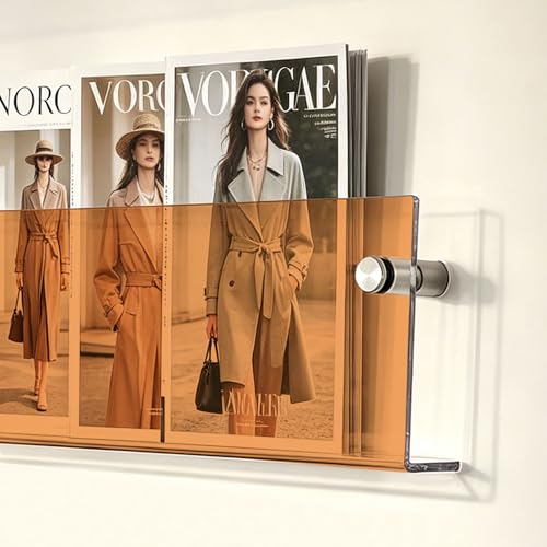 JOTNGDJBN 2-Pack Orange Acrylic Magazine Holder Brochure Holder 17 Inch Hanging Magazine Rack with Hardware Floating Bookshelf Brochure Display Organizer for Home Office Reception Area