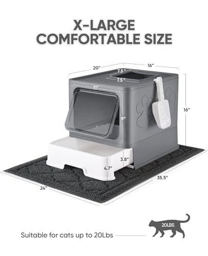 Image of Medario Cat Litter Box with X-Large Litter Mat and Scoop, Large Covered Litter Box with Lid, Enclosed Kitty Box,Front Top Entry Exit, Odor Control Easy to Clean (Upgrade Dark Grey)