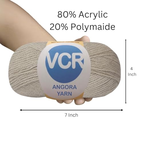 Image of VCR Ash Grey Angora Knitting Yarn, Pack of 1, 100 Grams Hank, 256 Meters Length, 80% Flurry - 20% Acrylic Polyamide Soft Ball for Crochet and Knitting, Suitable for Baby Blankets, Cushion Covers