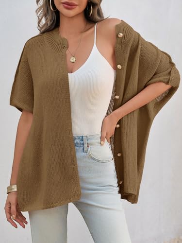 Image of Saodimallsu Womens Short Sleeve Cardigan Sweaters Button Down Lightweight Knit Cardigans