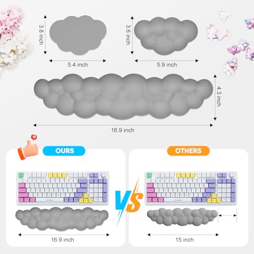 Image of JIKIOU Upgrade Leather Cloud Wrist Rest for Keyboard and Mouse & Cup Pad | Wish Gift-Cute Cloud Shape, Comfortable and don't Irritate to Skin, Non-Slip PU Base,Soft Memory Foam filled for Pain Relief