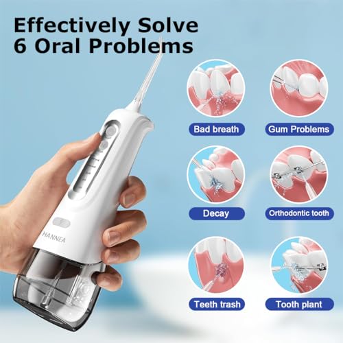 Image of HANNEA 300ml Oral Irrigator, 4 Modes, IPX7, 6 Nozzles, Rechargeable