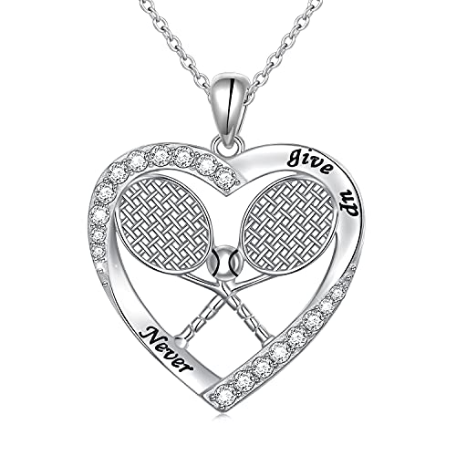 DAOCHONG S925 Sterling Silver Jewelry Tennis Racket Pendant Necklace Gift for Tennis Sports lover 18 inches to 20 inches