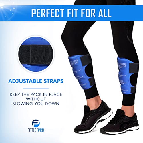 Fittest Pro Shin Splint Ice Packs (Set of 2) Reusable Hot and Cold Therapy Wrap | Leg or Calf Pain Relief | Advanced Soft Gel Technology | Freezable and Microwavable | Running Injuries & Recovery