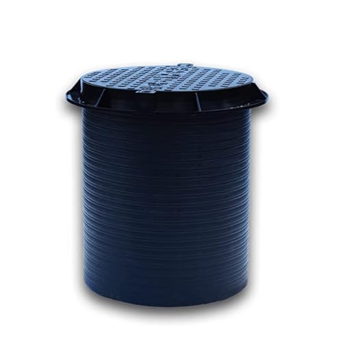 Brunnenschacht, Verteilerschacht, Kontrollschacht, Revisionsschacht, Erdschacht aus Kunststoff komplett mit einem abschließbaren Deckel (ohne Boden) Belastung bis 1,5 t, Schwarz Cover
