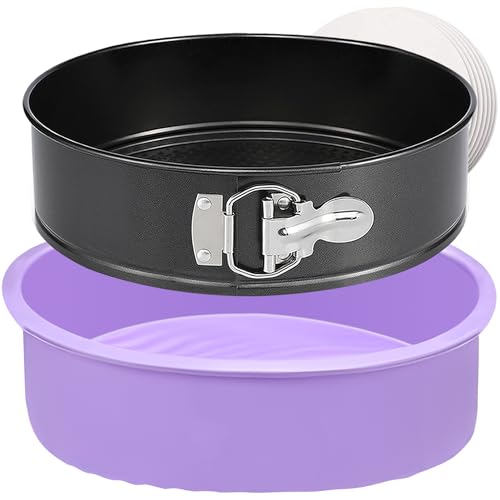 Springform Pan 9 Inch Nonstick Cheesecake Pan with Protector, Leakproof Spring Form Pan for Cheesecake, Round Cheese Cake Pans for Baking, 9 Inch Springform Cake Pan with 50Pcs Parchment Paper