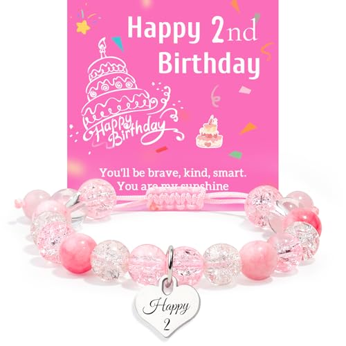 Birthday Bracelets Gifts for 1 2 3 4 5 6 7 8 Year Old Girls, Pink and white crystals Heart Charms Bracelets, Birthday Gifts for Girls Daughter Granddaughter Niece