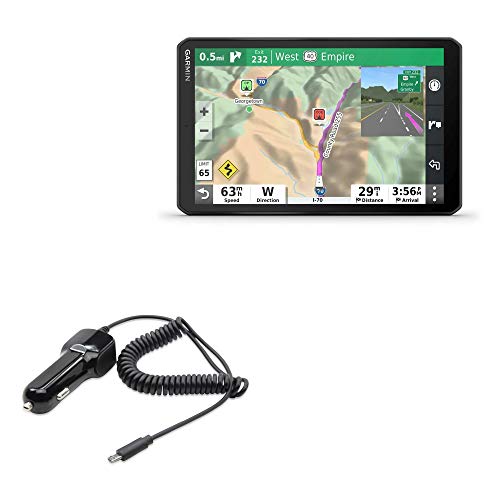 BoxWave Car Charger Compatible with Garmin RV 890 - Car Charger Plus, with Extra USB Port and Integrated Built-in Cable - Black