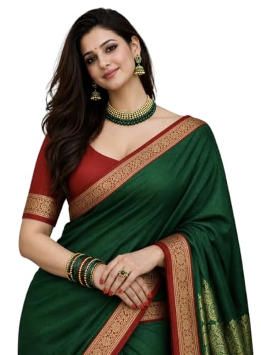 Image of Women's Glory Banarasi Satin Silk Saree with Rich Zari Woven Border & Pallu | Soft Glossy Party Fancy Traditional Saree for Wedding, Festive, Function | Blouse Piece Included