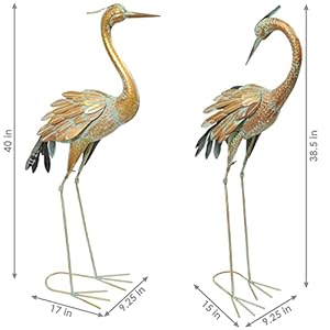 Sunnydaze Golden Crane Metal Yard Art, Lawn and Garden Sculpture Decor- Gold with Blue Accent - Includes 2 Statues Sunnydaze Golden Crane Metal Yard Art Lawn and Garden Sculpture Decor Gold with Blue Accent Includes 2 Statues