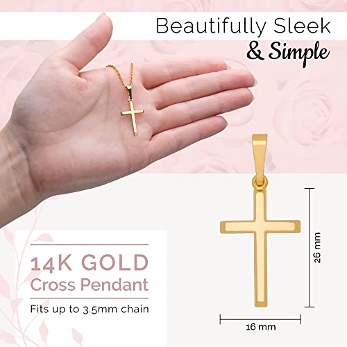 MAZZERI 14k Gold Cross Pendant, Hypoallergenic Gold Religious Charms for Men and Women, Handcrafted in the USA - (1 Inch)3