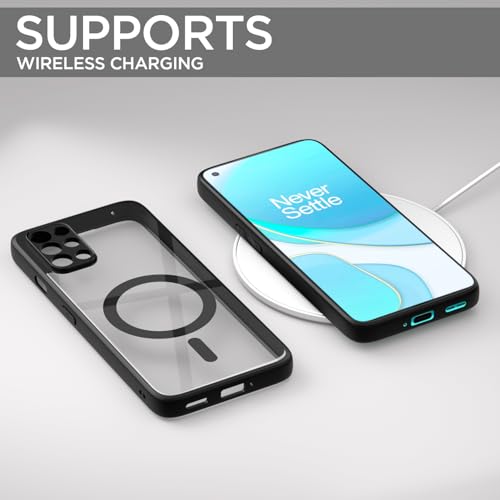 Image of Amazon Basics Back Cover for OnePlus 8T 5G / OnePlus 9R 5G Compatible with Mag-Safe | Shockproof Design | Hard Transparent Back Case (Black Mag-Safe)