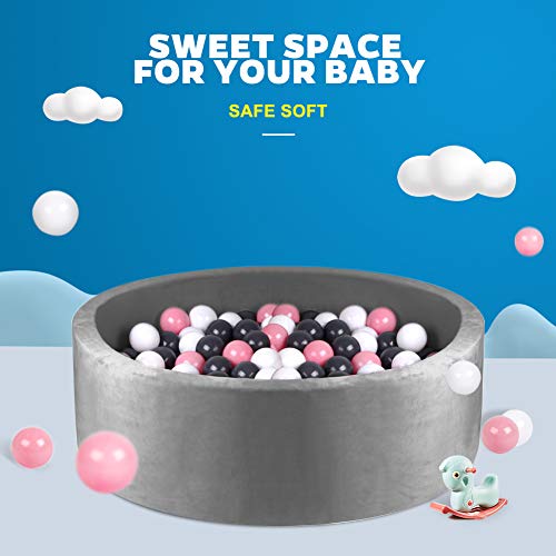 Kids Memory Foam Round Ball Pit, Kiddie Balls Pool, Deluxe Handmade Soft | Quality and Durable Premium Drypool with Non-Toxic Safe Materials, Indoor Outdoor Nursery Early Education Baby Playpen (Gray) - Thumbnail 6