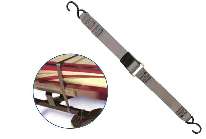 Tie Down Strap Boat Gunwale 13 Foot Length x 2 Inch Width with Cam Buckle 400 Pound Load Capacity 1200 Pound Break Strength Vinyl Coated Steel Hook On Both Ends