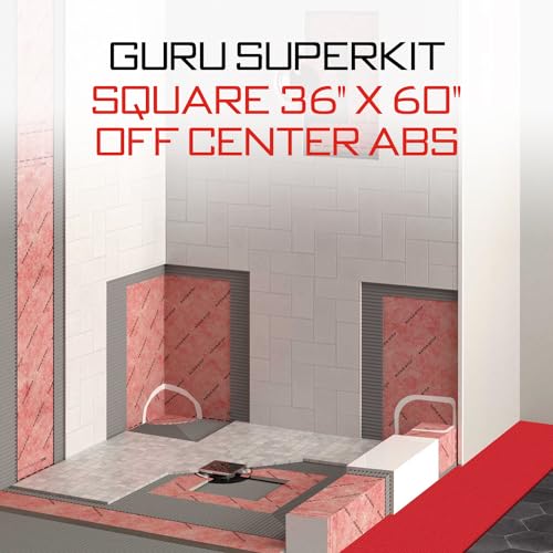 GURU USA SuperKit Square Complete Shower Kit with Heavy Duty Tray, Evo Lite Stainless Steel Drain, & Waterproof Membrane Roll, Bathroom Accessories, 36" x 60", Off-Center Drain, ABS Connector - Image 3