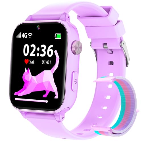PTHTECHUS Montre Connectée Enfant GPS 4G, Smartwatch Téléphone pour Filles Garçons avec Appel SOS Podomètre Vidéo Mode Classe, Montre Cadeau pour Enfants...