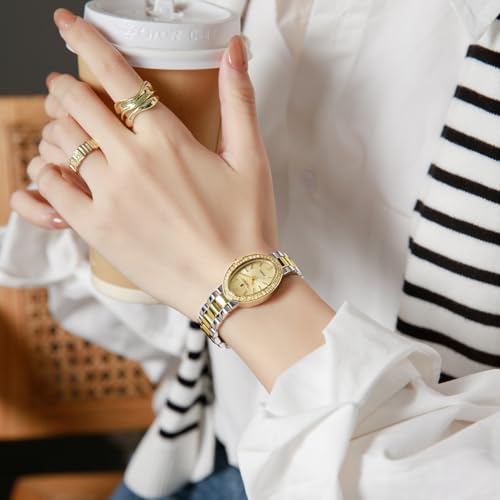 Image of London Fog Queenhithe Collection Watch for Women with Oval Textured Dial, Crystal Studded Bezel, Blue Crown Accent, Quartz Movement and Stainless Steel Strap - LFW20003