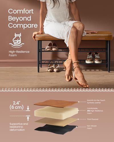 Image of VASAGLE Shoe Bench, Synthetic Leather with Stitching, Loads 300 lb