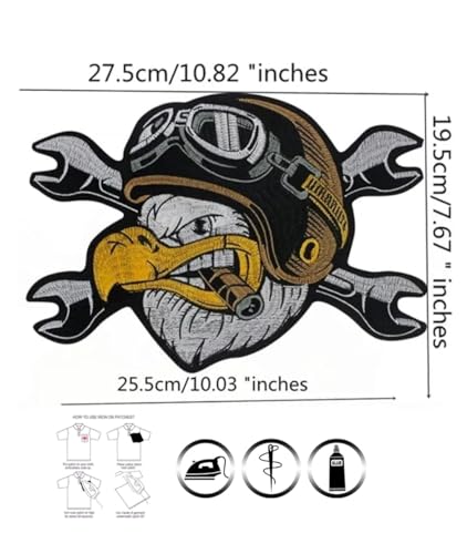 Set mit 3 bestickten Aufnäher zum Aufbügeln – XL – zum Besticken auf Motorradbekleidung auf Pilot Motorcycle, für Motorradweste, zum Dekorieren von Motorradbekleidung, Weste.