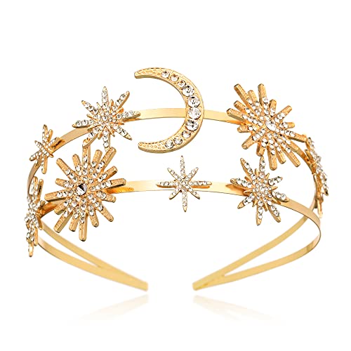 Star Halo Crown Goddess Halo Crown Star Moon Crown and Tiara for Women Boho Wedding Headpiece (2-Gold)