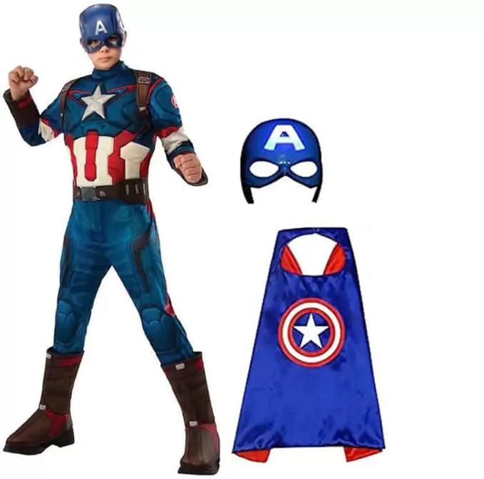 CUTIZDROP Hosiery Fabric Captain America Muscle with Cape Superhero Costume For Kids Halloween Dress Fancydress Birthday Gift | Bodysuit for Boys and Girls | Size - 4-6 Year (B0D34X6VP6) Amazon Price History, Amazon Price Tracker