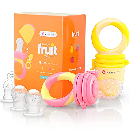 Image of NatureBond Baby Food Feeder/Baby Fruit Feeder Pacifier,Infant Teething Toy Teether with Additional Silicone Sacs (2 Pack)