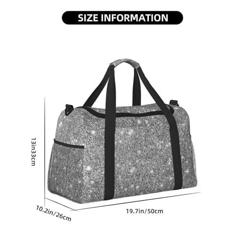 Silver Glitter Sparkles Large Travel Duffle Bag – Durable Polyester Weekender with Hand Carry & Shoulder Strap for Sports & Outdoor4