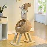 PAWZ Road Modern Cat Tree 46” Cat Dinosaur Tower with Scratching Post, Large Rattan Cats House in 18” Diameter, Wicker Cats Bed with Removable Mat
