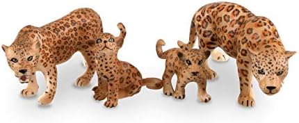 Toymany 4PCS Realistic Leopards Figurines with Leopard Cub, 2-5" Plastic Jungle Animals Figures Family Playset Includes Baby, Educational Toy Cake Toppers Christmas Birthday Gift for Kids Toddlers