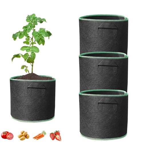 3 Stück 46L Stofftopf Blumentopf，Vliesstoff Pflanztöpfe Ideal für den Anbau von Erdbeeren, Tomaten und Kartoffeln
