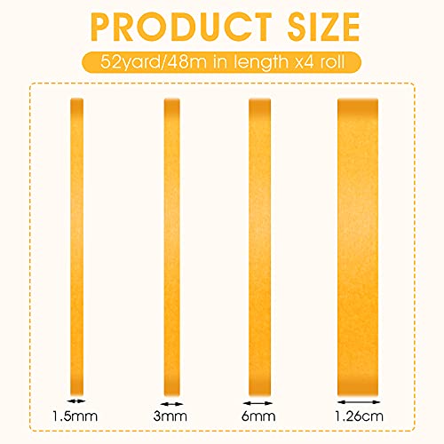 ASTER 4 Rollen Fijne Lijn Tape, Fineline Afplaktape 1/16, 1/8, 1/4 en 1/2 Inch Breed x 52 Yard, Schilders Gele Afplakband voor Doe-het-zelf en Auto Verf Kunst - Afbeelding 3