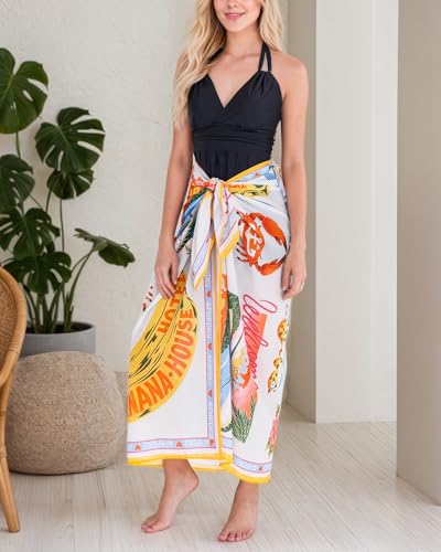 FOTN Beach Sarong Wraps for Women 2025 Tropical Floral Printed Swimwear Cover Ups Long Bikini Pareo Wrap Skirt for Vacation2