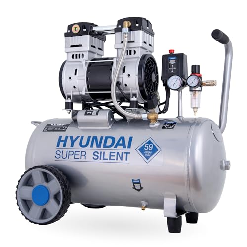 HYUNDAI Silent Kompressor SAC55753 (Druckluftkompressor leise, ölfrei, Flüsterkompressor Compressor flüsterleise 59dB, 50L Kessel, 8bar, 1.5kW, Öl-Wasserabscheider, Ansaugleistung 232 L/Min)