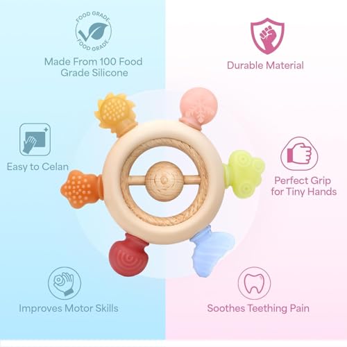 Image of Akolik Baby Teething Ring Set, Silicone Teethers, BPA-Free Grasping Toys for 0-18 Months, Grey (Jelly Handle)