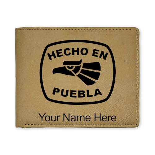 LaserGram Faux Leather Bi-Fold Wallet, Hecho En Puebla, Personalized Engraving Included (Beige)