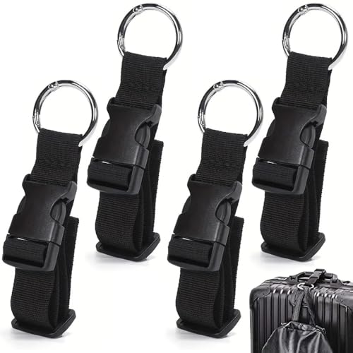 Gepäckriemen 4 Stück Luggage Straps Verstellbare Gepäckgurte für Koffer, Taschen, Jacken & Decken – Mit Federclip für Sicheren Halt – Reisezubehör (Schwarz)
