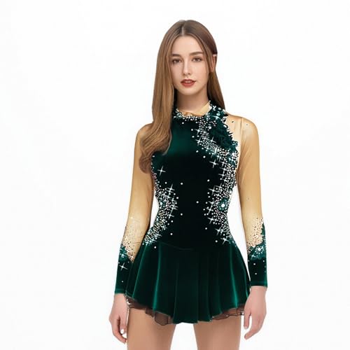 Women's Girls' Ice Skating Dress White Black Purple Velvet High Elasticity Competition Skating Wear Warm Handmade