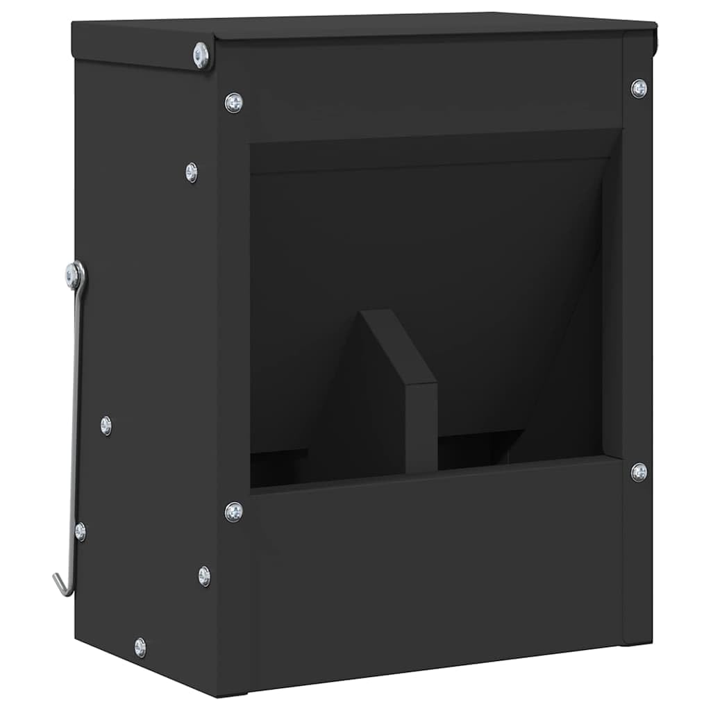 Karmnik dla królików, czarny, 20 x 12,5 x 25 cm, stal walcowana na zimno, dozownik karmy z hakiem i drenażem, do użytku wewnątrz i na zewnątrz, trwały, praktyczny