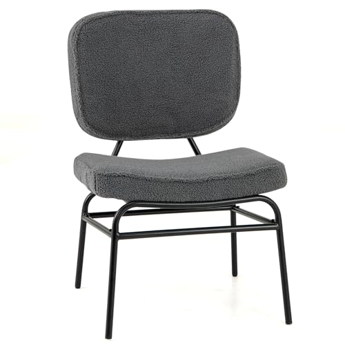 Giantex Modern Armless Accent Chair - Sherpa Reading Chair with Sponge Padding Adjustable Foot Pads & Metal Frame Upholstered Side Chair for Living Room Bedroom & Reading Room Grey