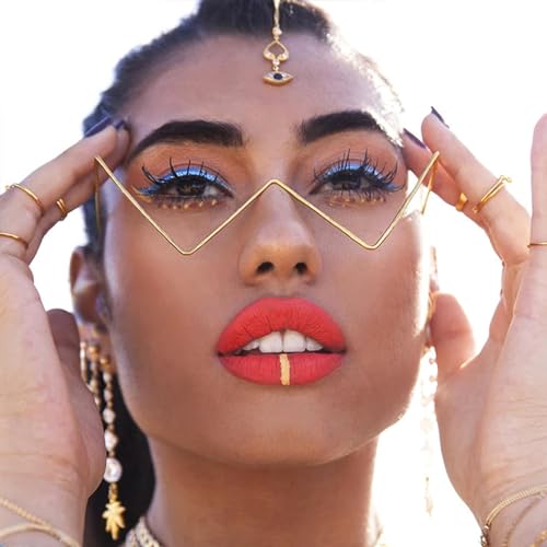 2024 New Retro Crystal Metal V Frame Eyeglasses Without Lens Diamond rimless rhinestone sunglasses for women Grils3