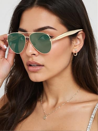 Image of Oversized Aviator Sunglasses For Women 70s Retro 2025 Metal Shades with Gold Streamline Arms