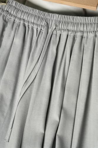 Women Summer High Waisted Wide Leg Trousers Solid Pockets Casual Baggy Pants with Drawstring2